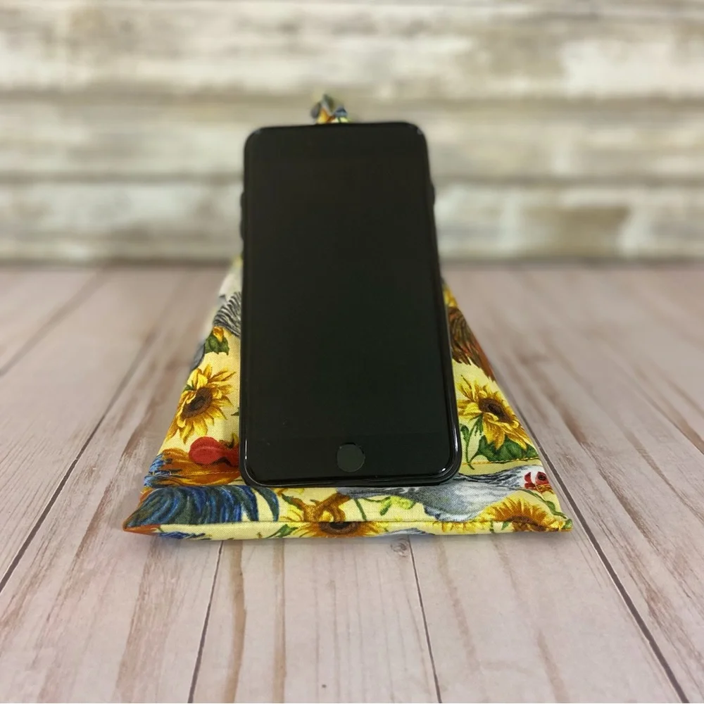 Phone Holder Pillow Stand Cellphone Chicken Rooster Sunflowers Pattern Handmade